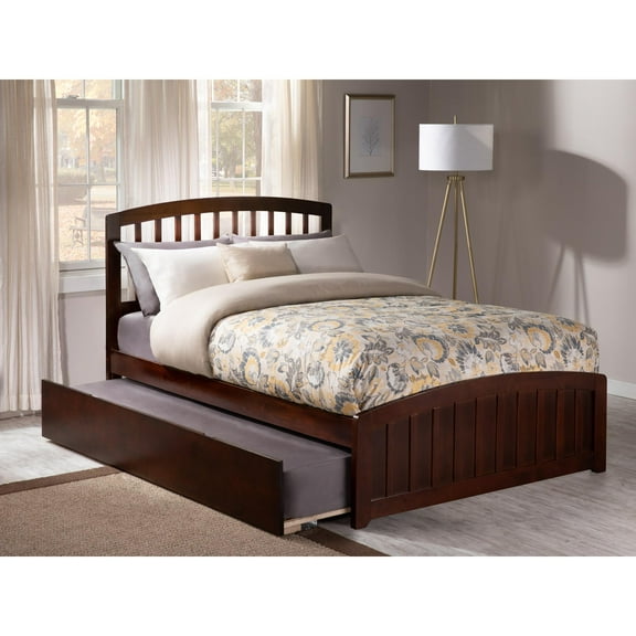 Richmond Full Platform Bed with Matching Foot Board with Twin Size Urban Trundle Bed in Walnut