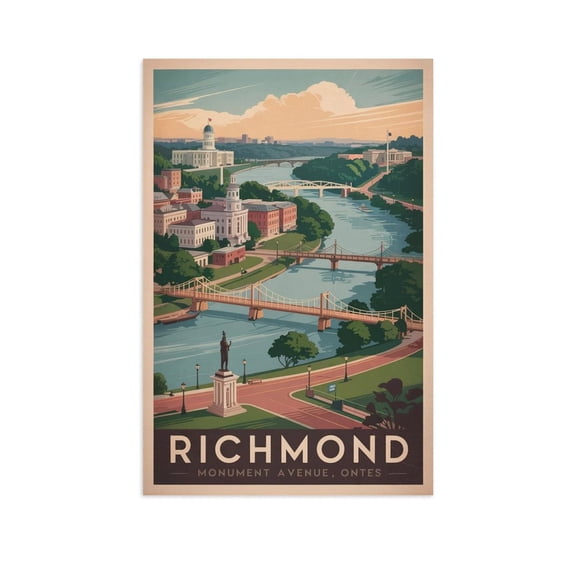 Richmond Retro Travel Poster Vintage U.S. City Tourism with James River & History Print Poster