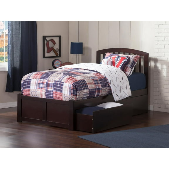 Richmond Twin Platform Bed with Flat Panel Foot Board and 2 Urban Bed Drawers in Espresso