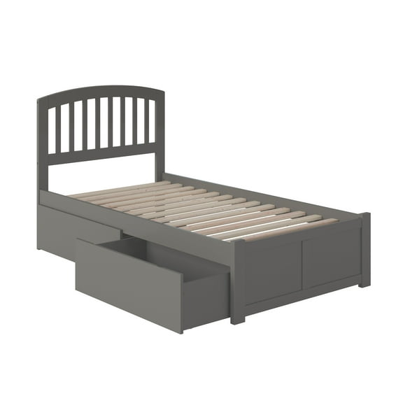 Richmond Twin Platform Bed with Flat Panel Foot Board and 2 Urban Bed Drawers in Grey