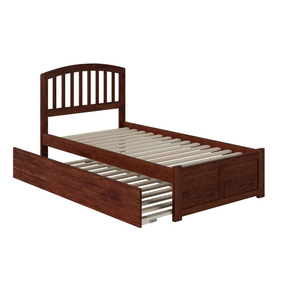 Richmond Twin Platform Bed with Flat Panel Foot Board and Twin Size Urban Trundle Bed in Walnut