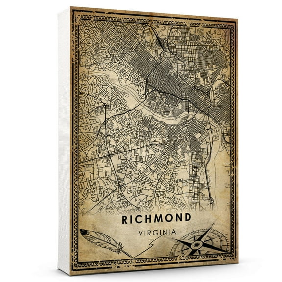 Richmond Vintage Map Prints Canvas, Virginia Map Art Canvas, Canvas, Richmond map style Watercolor art Canvas