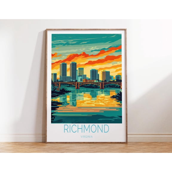 Richmond Virginia James River Cityscape Print, Unframed Paper Print Size 8x12