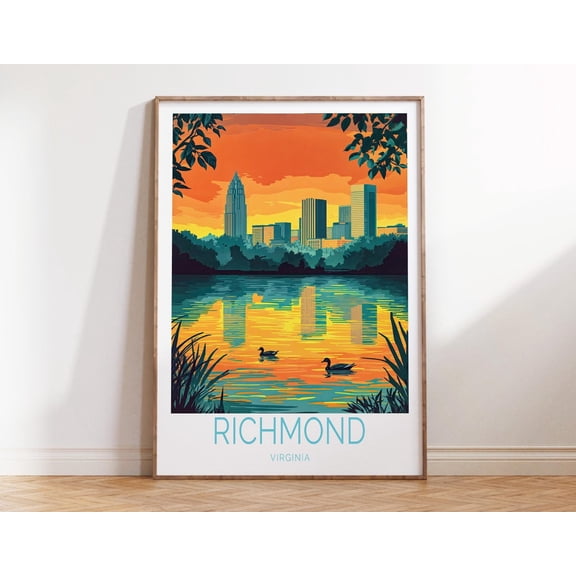 Richmond Virginia James River Skyline Wall Art, Unframed Paper Print Size 8x12