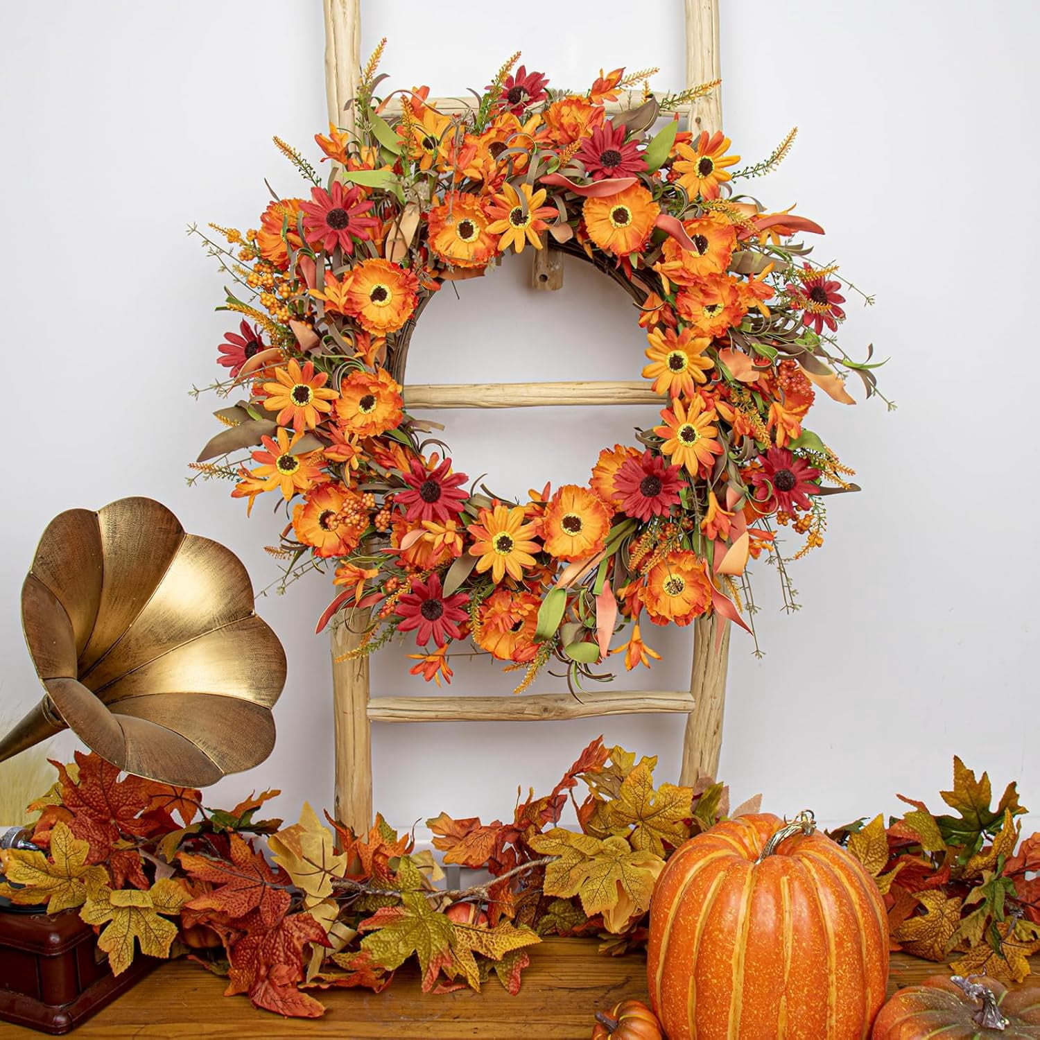 28 in. White Accent Autumn Wreath