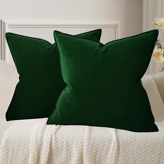 Richmoon Throw Pillow Covers 16x16 Set of 2 Dark Green Velvet Decor Decorative Couch Cushion Christmas Euro Xmas Pillowcases with Fringe Home Bed Decoration for Sofa Bedroom Office