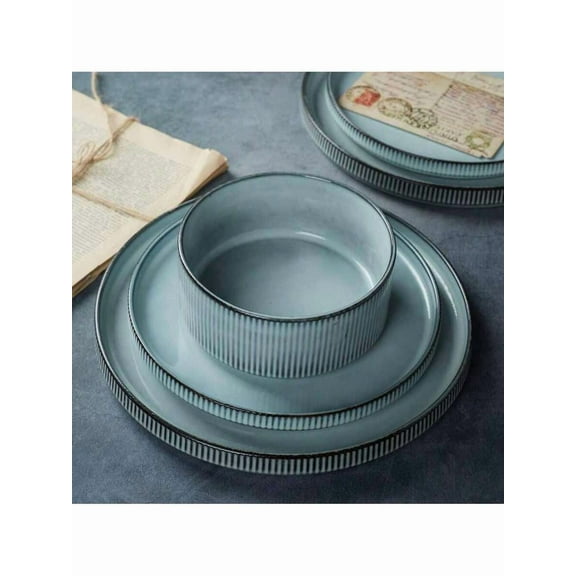 Richmount 12 Piece Stoneware Dinnerware Sets, Plates And Bowls Set For 4, Dishwasher And Microwave Safe