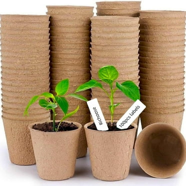 Richoose 100 Pcs Peat Pots for Seedlings,3.14 inch Biodegradable Seed Nursery Pot,Include 100 Labels,Round