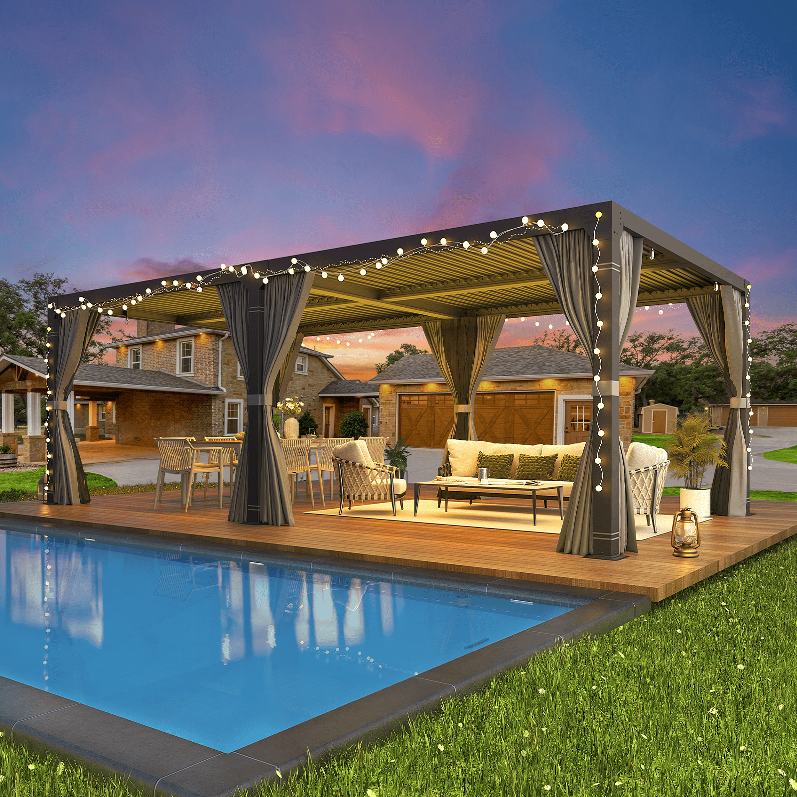 Richryce 10'X20' Hardtop Steel Patio Pergola with Adjustable