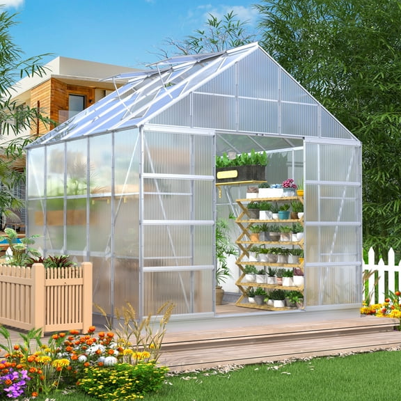 Richryce 10' x 10' x 10.3' Outdoor Walk-in Hobby Polycarbonate Aluminum Greenhouse