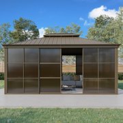 Richryce 10' x 16' Solarium Sunroom, Outdoor Hardtop Polycarbonate Roof Sun Room, Aluminum Frame Tiny House with Lockable Sliding Doors