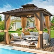 Richryce 10'x10' Hardtop Gazebo with Galvanized Steel Double Roof & Aluminum Frame, Outdoor Gazebo with Curtains and Nettings