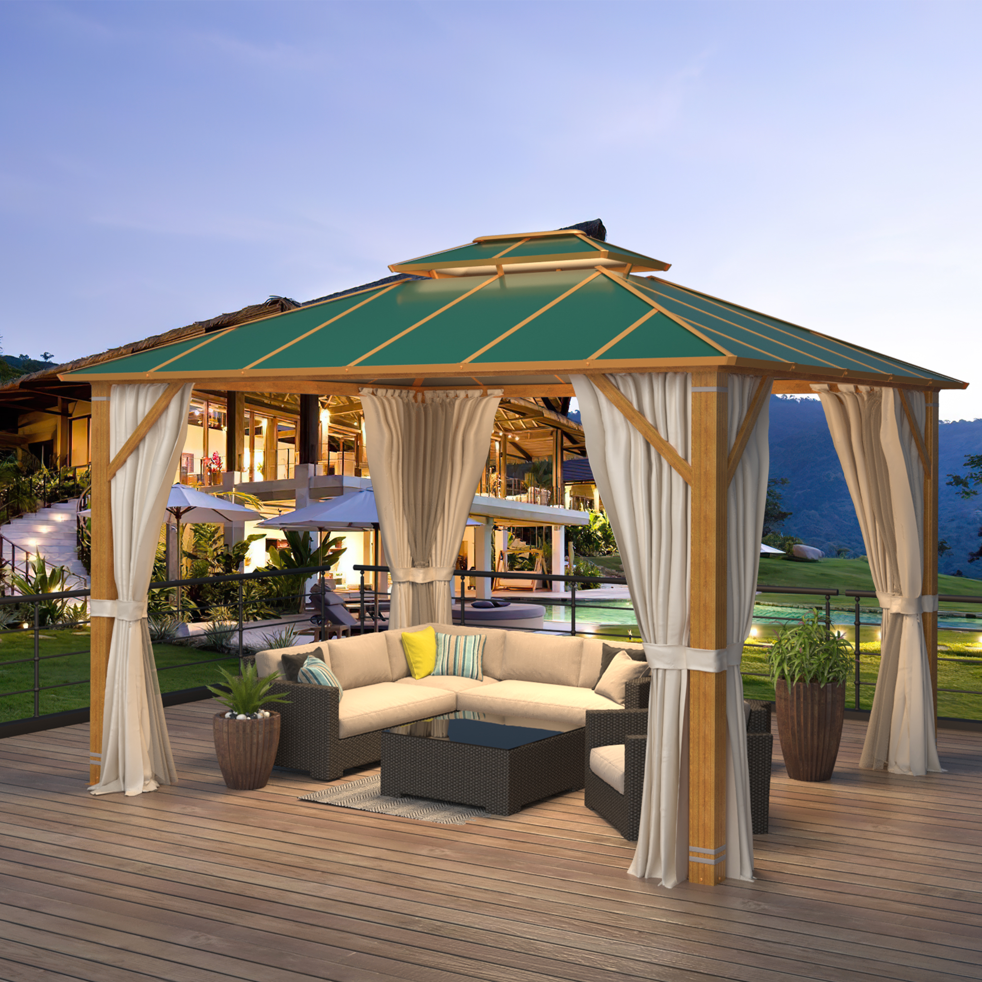 Richryce 10x12ft Hardtop Gazebo, Wooden Finish Coated Aluminum Frame