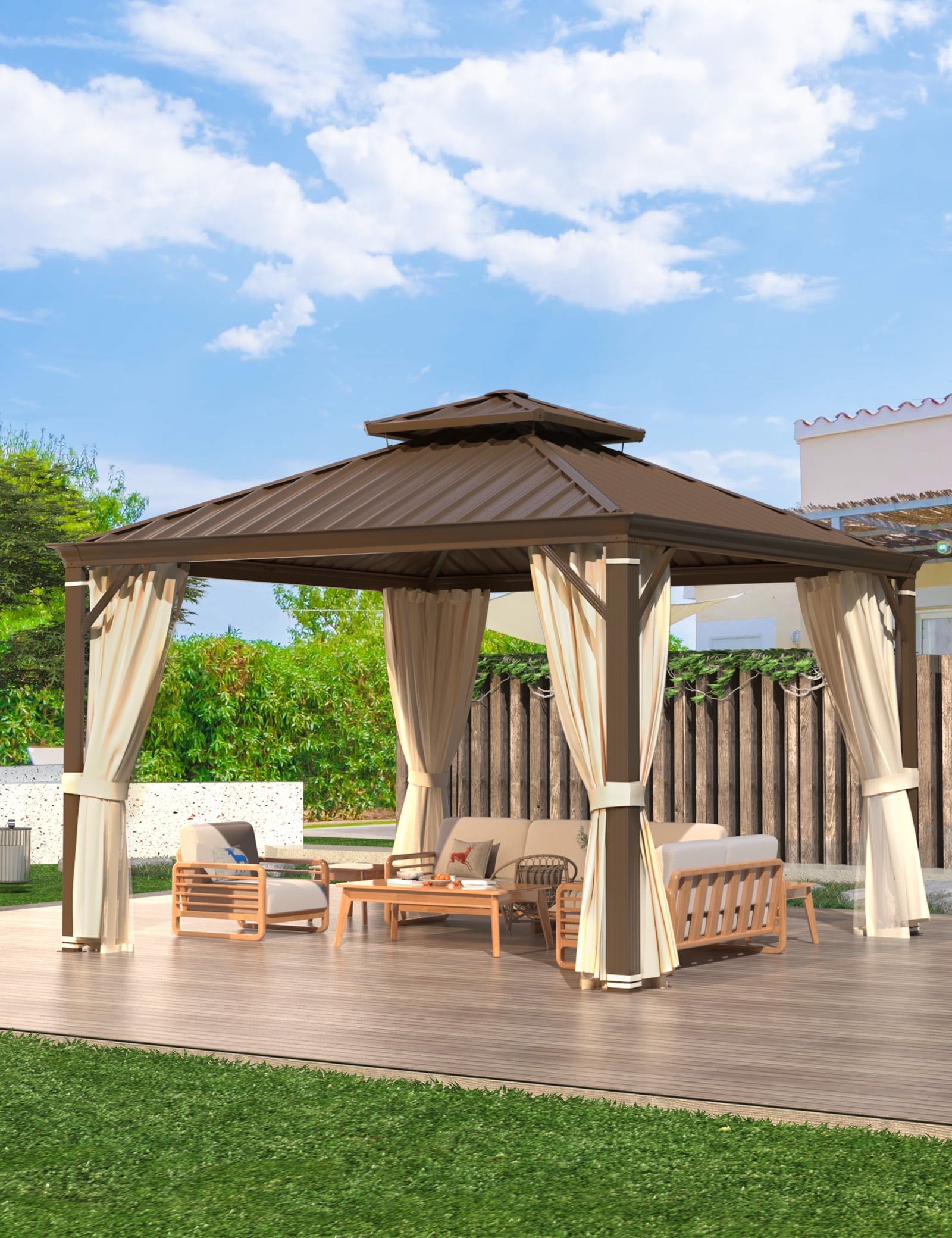 EROMMY 12' x 12' Beige Aluminum and Steel Hardtop Gazebo