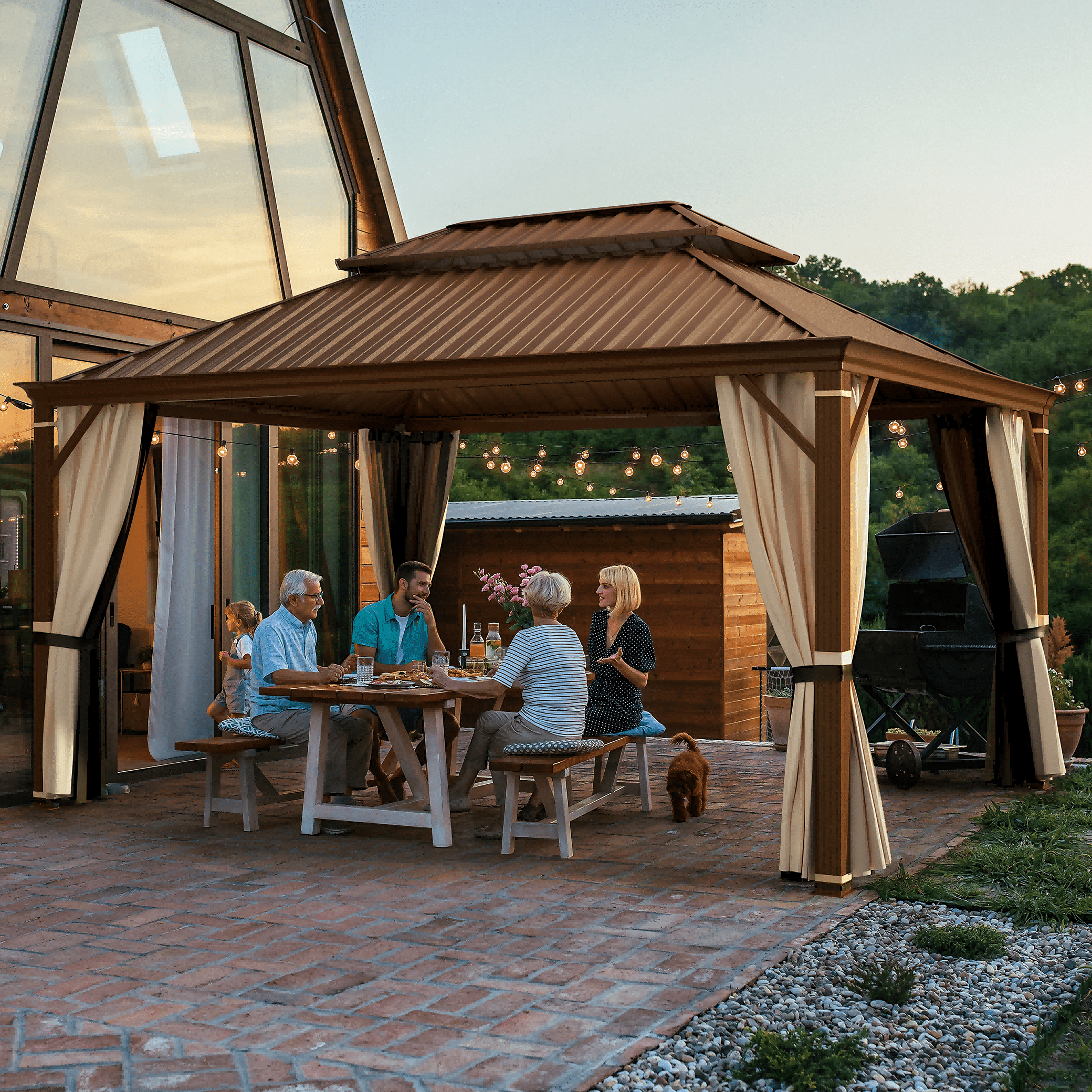 Brown 12' x 16' Aluminum Frame Gazebo with Steel Roof