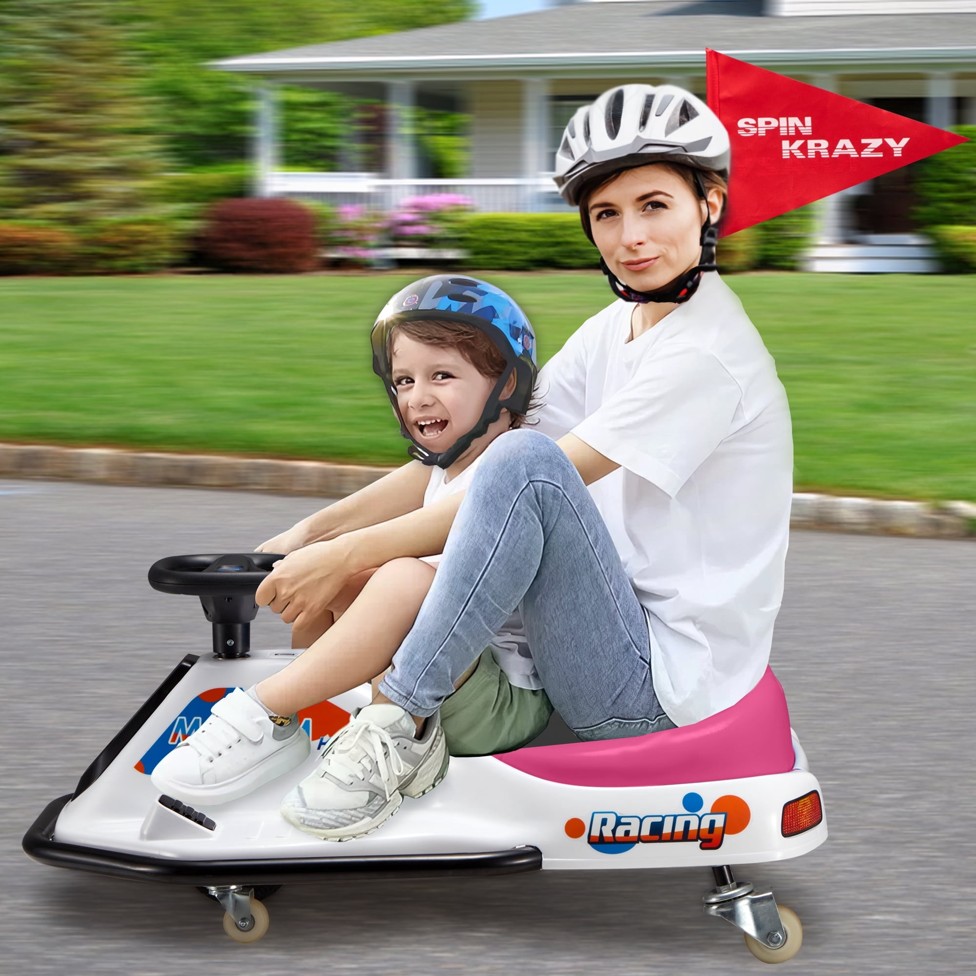 Richryce 12V Go Kart for Kids,Electric Ride On Toy with 2 Speeds, Sound System, LED Light & Racing Flag for Ages 4 and Older,Pink