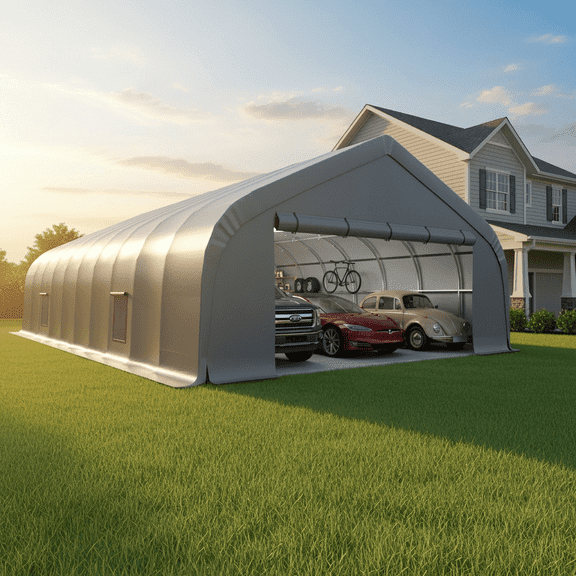 Richryce 20x40ft Carport, Heavy Duty 4 Car port and Shelters with Sides and Galvanized Steel Frame, Waterproof 3-Layer PE Cover , Fits 4 Cars, Boat, Farm Equipment