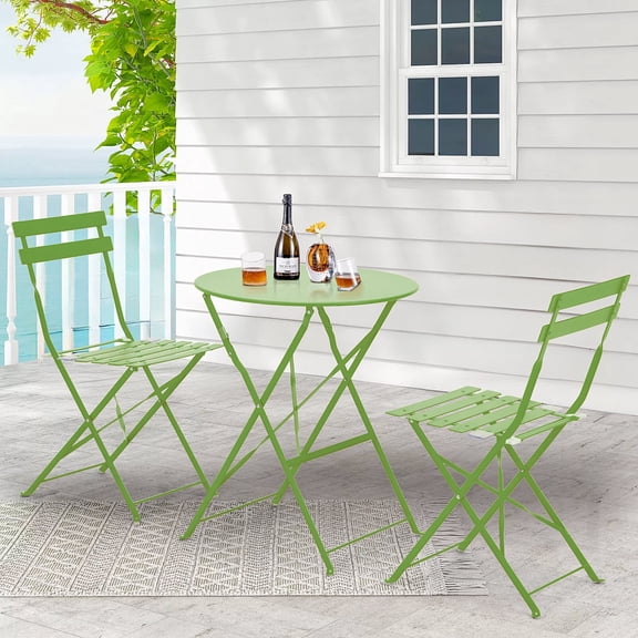 Richryce 3-Piece Steel Patio Bistro Set, Folding Outdoor Patio Furniture Sets, Green