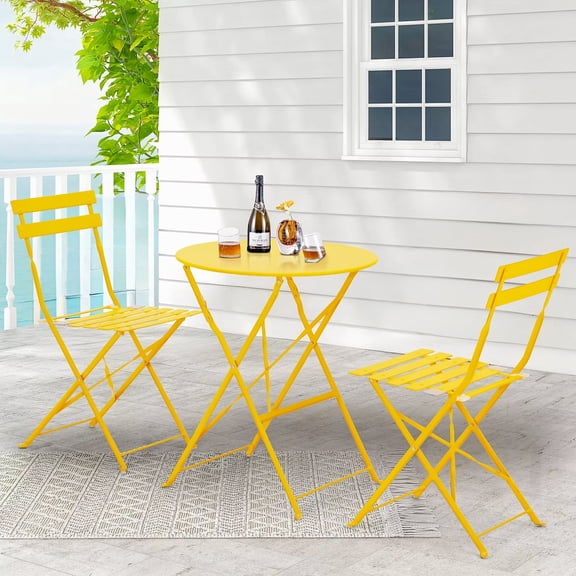 Richryce 3-Piece Steel Patio Bistro Set, Folding Outdoor Patio Furniture Sets, Yellow