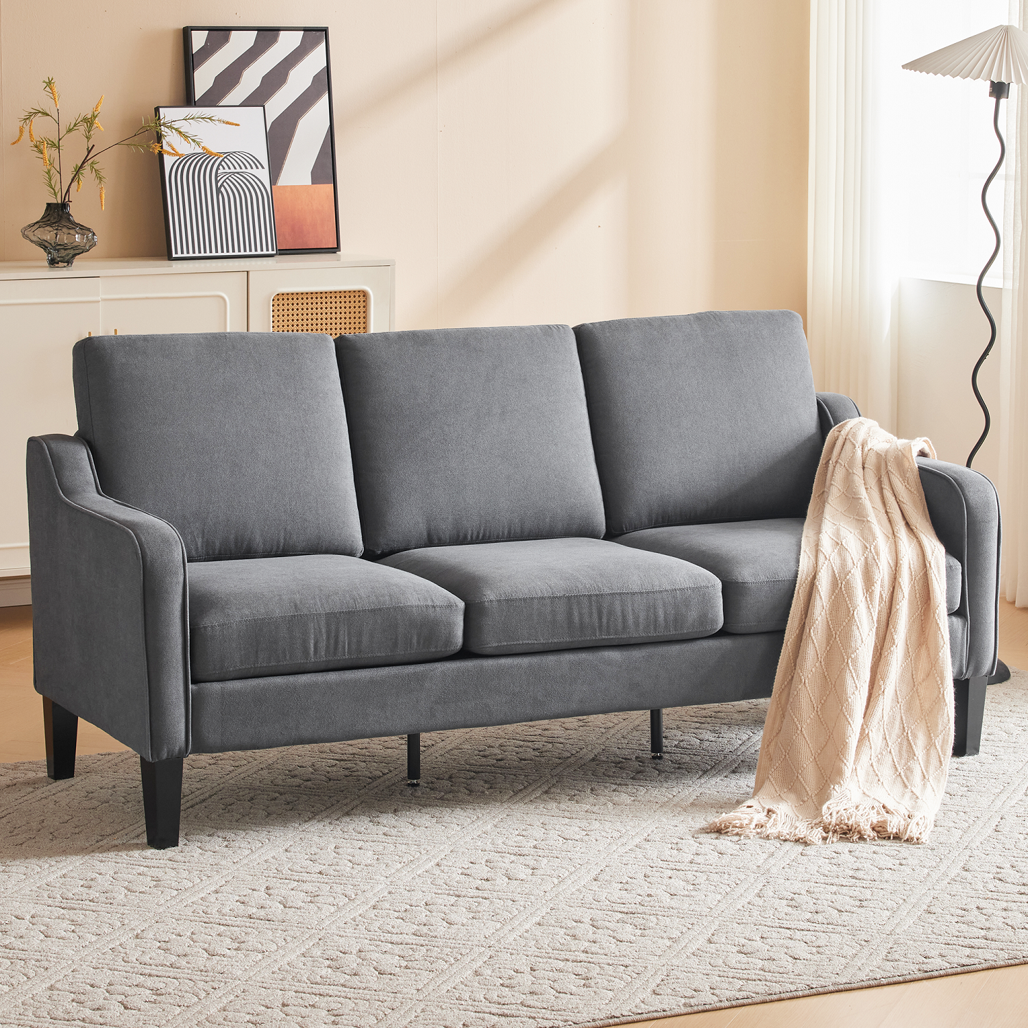 EROMMY 3 Seat Sofa Couch, Modern Fabric Couch, 72" Sofa Couch, Sofas for Living Room, Beige