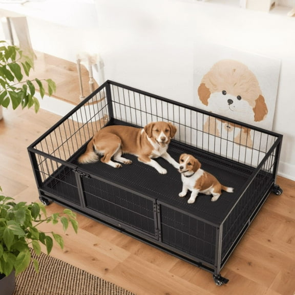 Richryce 42" Metal Dog Whelping Box with Removable Tray & Lockable Wheels