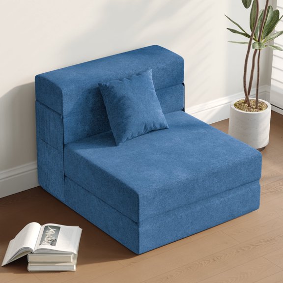 Richryce 5-in-1 Convertible Folding Sofa Bed - Sleeper Chair with Pillow, Fold Out Chair Bed Futon Couch, Foldable Floor Mattress, Single, Navy Blue