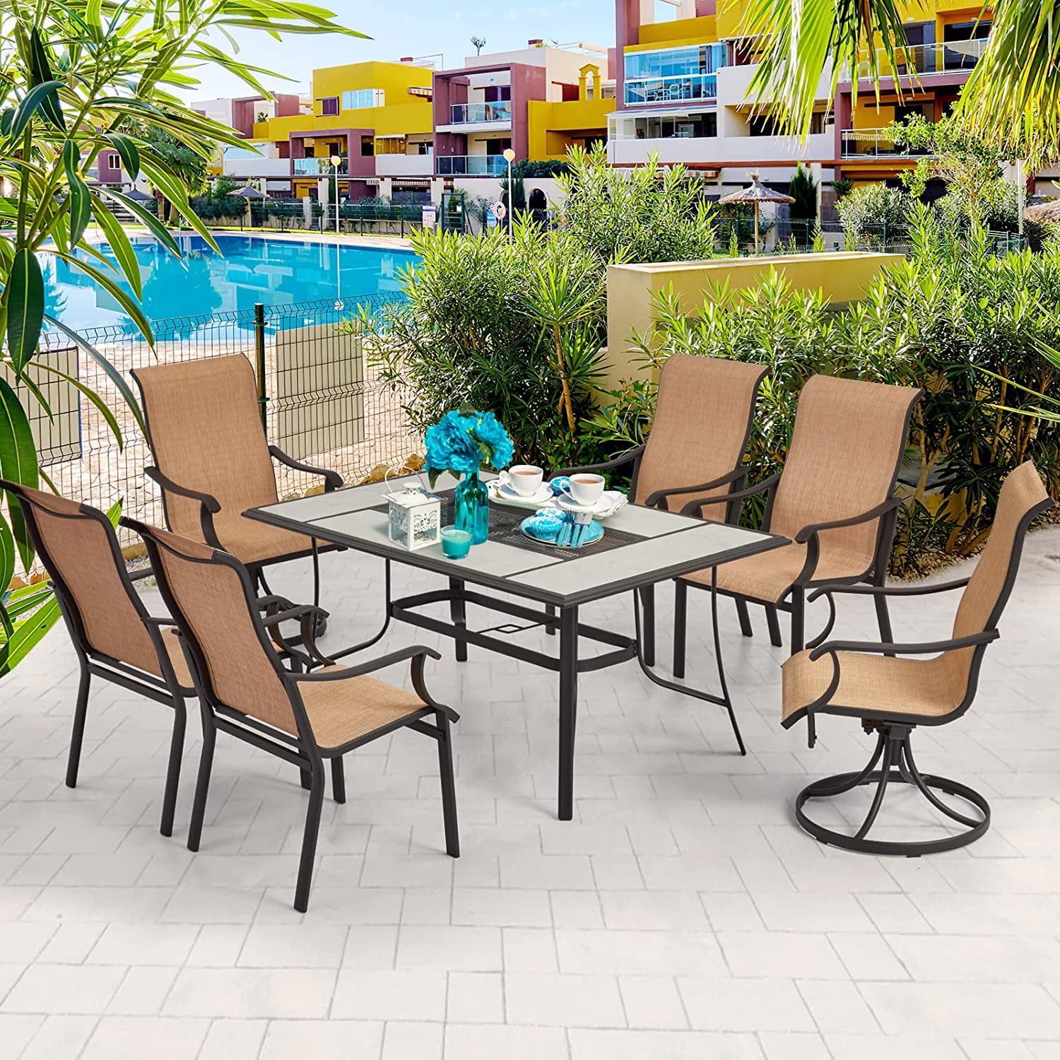 Richryce 7 PCS Patio Dining Set, Outdoor Table Chair Set, Large Metal