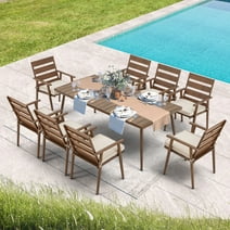 Richryce 9 Pieces Outdoor Dining Set, Metal Table and Chairs with Cushions, Patio Dining Furniture Set for Deck, Yard, Porch