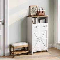 Richryce Heightened Farmhouse Floor Cabinet with Drawers, Adjustable Shelf & Doors – Freestanding Pantry Hutch for Kitchen, Hallway, Living Room or Bathroom, White