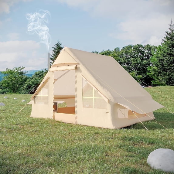EROMMY EROMMY Inflatable Tents for Camping, 4-6 Person Waterproof Oxford Blow Up Tent, Easy Setup with Hand Pump, Portable Cabin Tent with Stove Jack