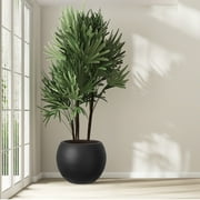 Richryce Modern Style Outdoor Planters for Porch, Round Planter with Drainage Hole, MgO Flower Pots, Balcony Large Pot Planters, Black