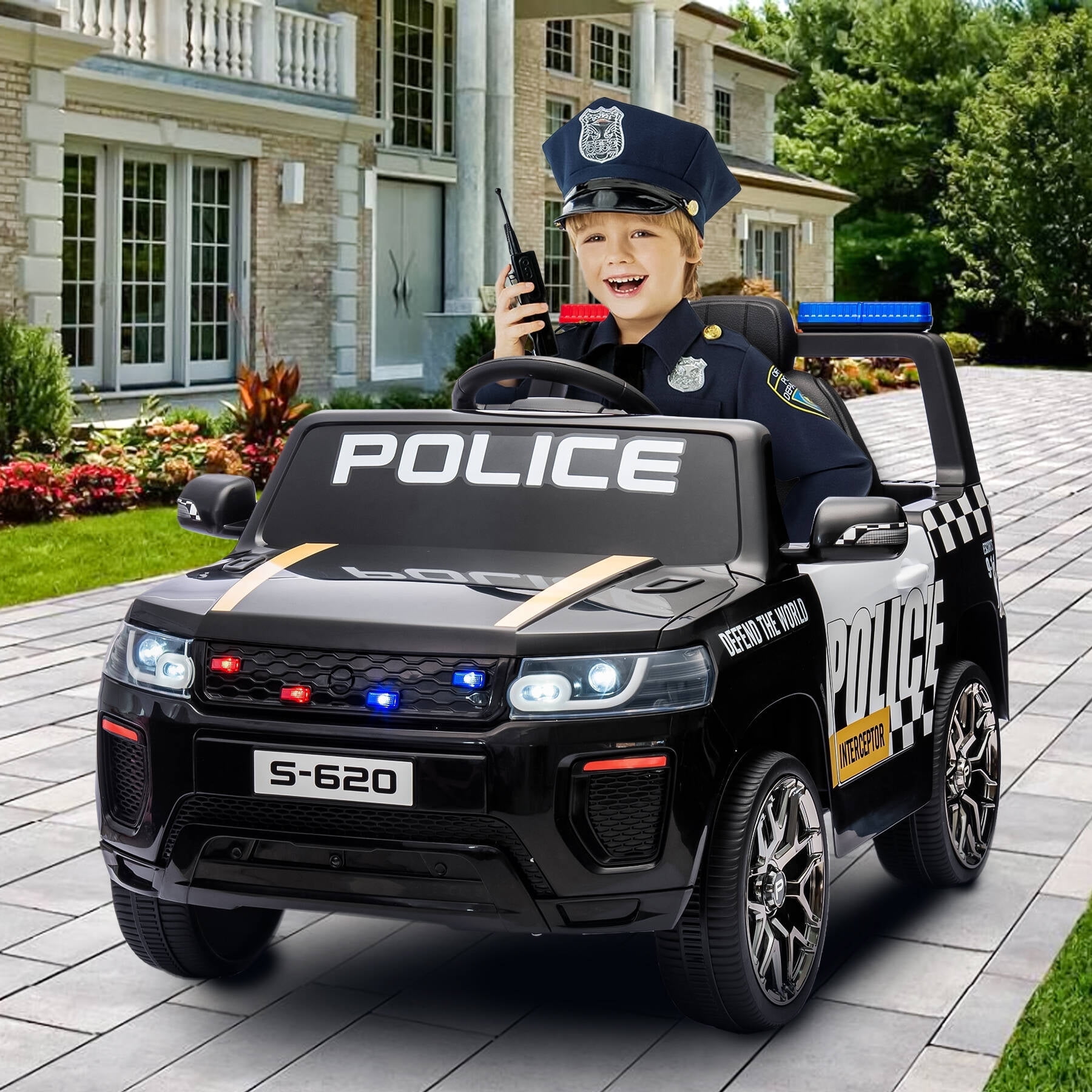Black 12V Battery Powered Police SUV Ride-On Toy