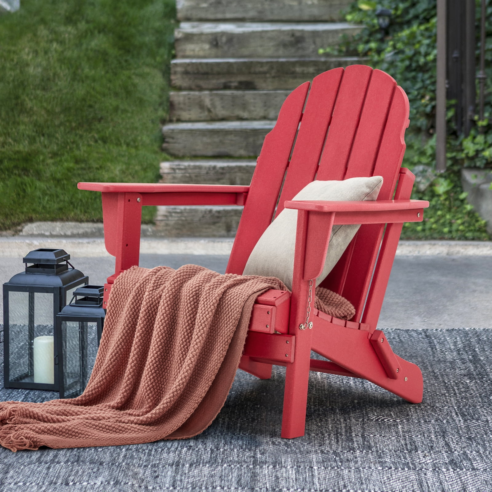 Richryce Outdoor Adirondack Chair Polywood Weather Resistant Chair Fire Pit Chairs Red Walmart