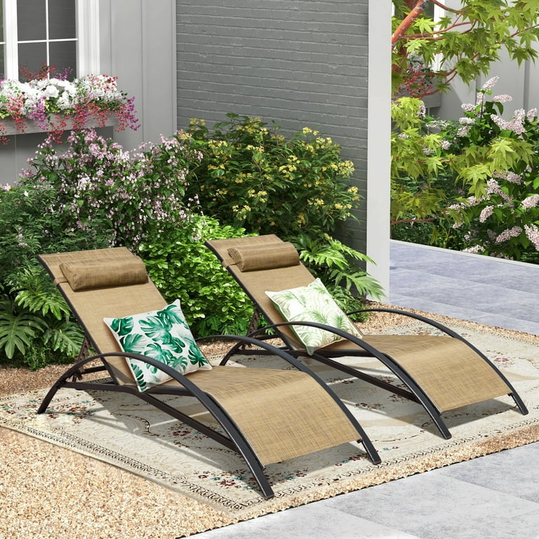 Richryce Adjustable Reclining Outdoor Chaise Lounge Chair Foldable Patio Set of 2 Brown Walmart