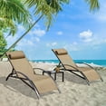Richryce Outdoor Lounge Chairs Set of 3, Adjustable Recliner Patio Chaise Lounges with Table