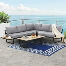 Richryce Outdoor Conversation Set,4 Pieces L-Shaped Metal Sectional Sofa Set with Coffee Table for Patio, Backyard, Garden