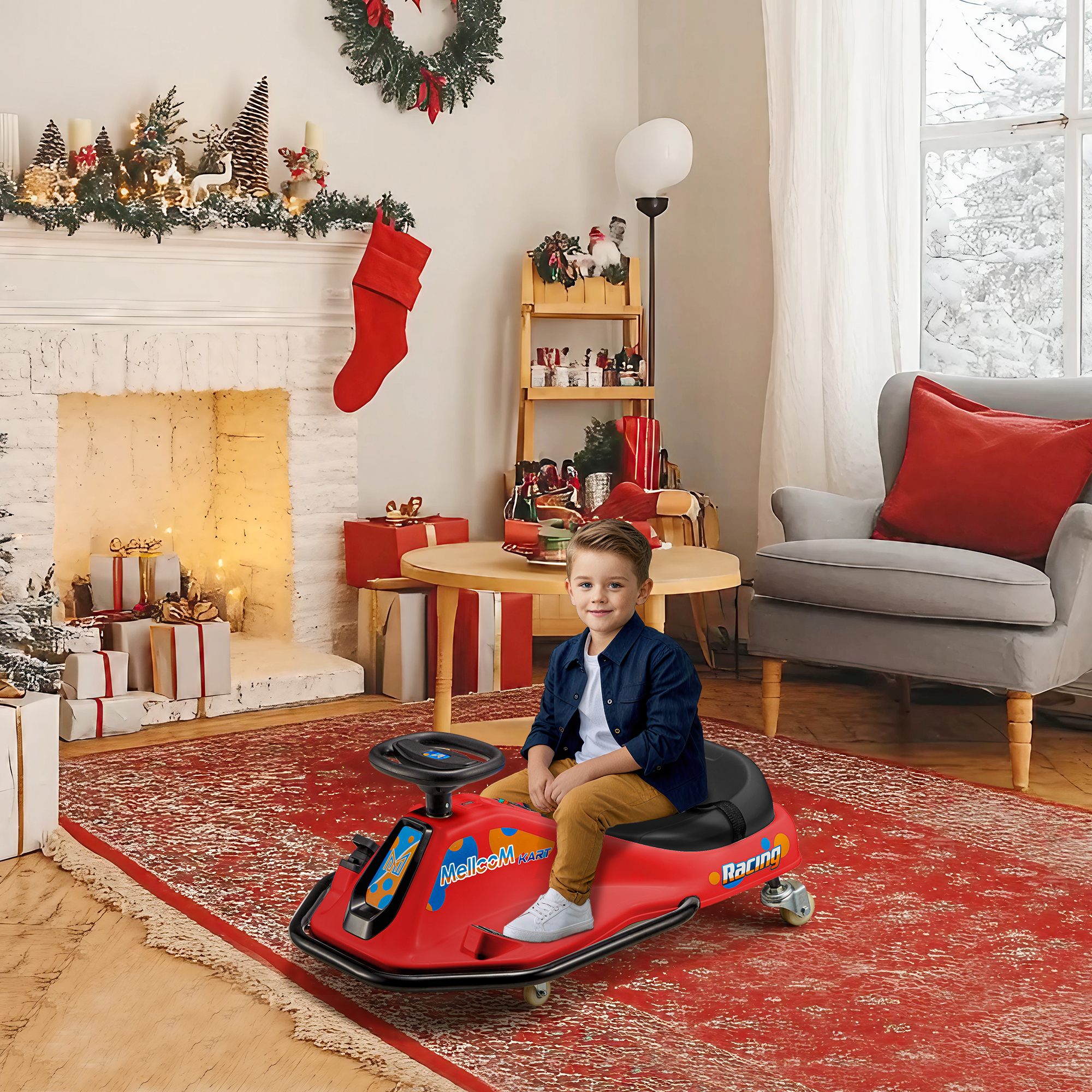 Richryce Ride on Drift Car, 24V Electric Drifting Go-Kart for Rider with 2 Speeds, Music or Ages 3 and Older, Halloween Gift for Boys and Girls, Red