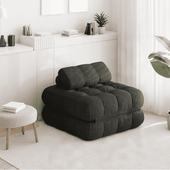 Richryce Single Size Folding Futon Sofa Bed, 3-in-1 Convertible Sleeper Chair, with Pillow, Portable Floor Mattress & Lounge Couch, for Living Room, Bedroom, Dorm, Black