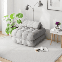 Richryce Single Size Folding Futon Sofa Bed, 3-in-1 Convertible Sleeper Chair, with Pillow, Portable Floor Mattress & Lounge Couch, for Living Room, Bedroom, Dorm, Gray