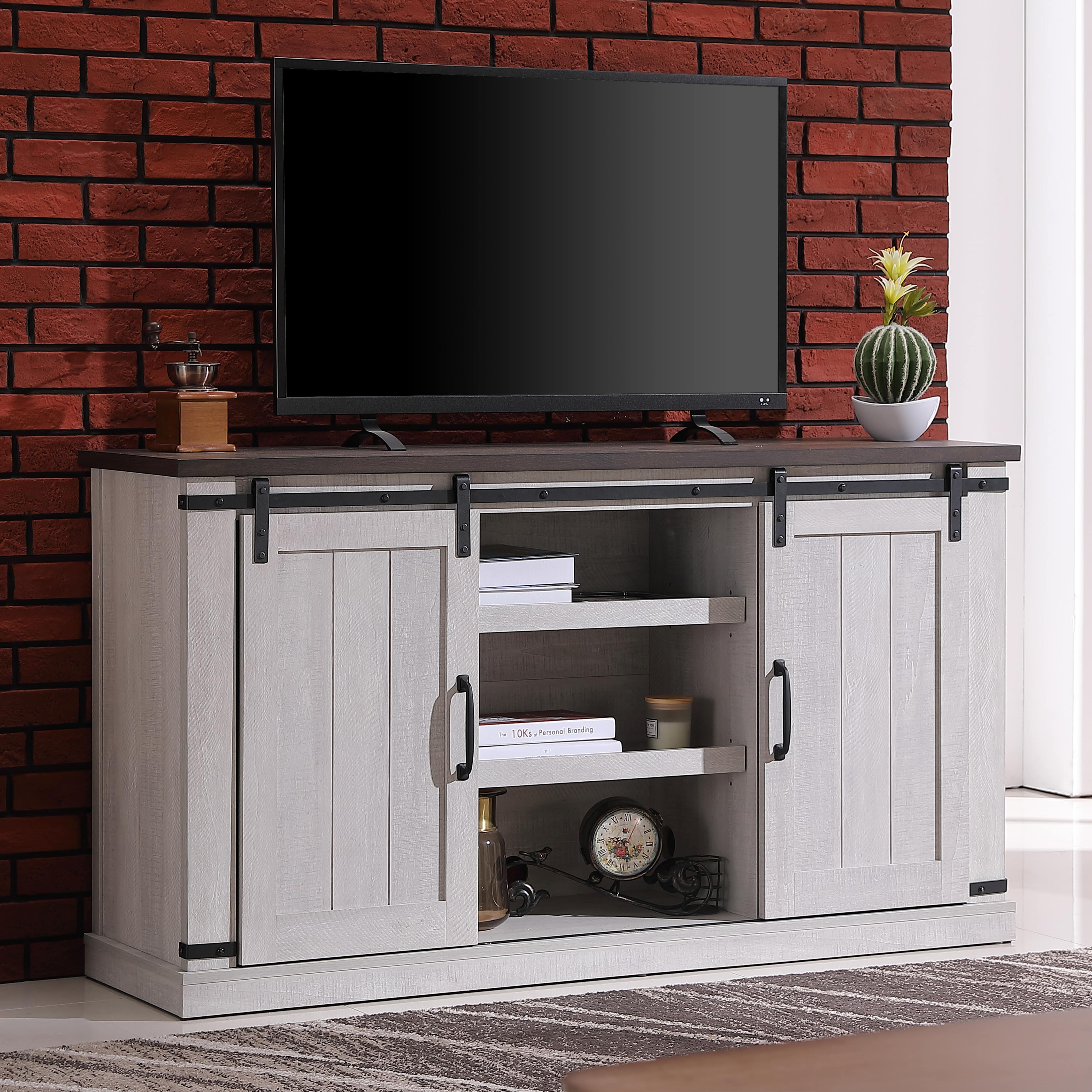 Richseat Barn Door TV Stand, Fits Most 60'' Flat Panel TVs, White Oak Finish - image 1 of 13