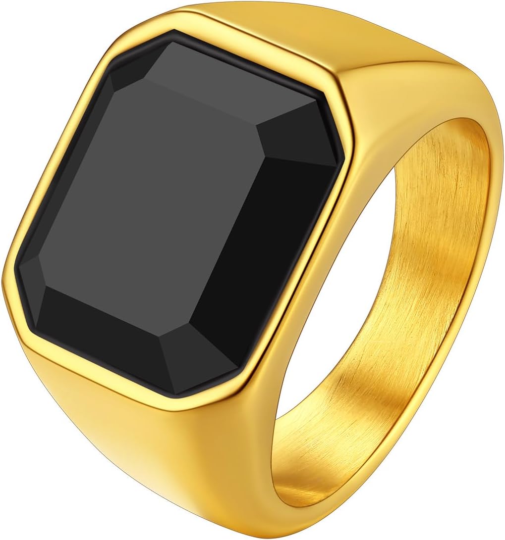 Richsteel Black Onyx Ring For Men Punk Band Ring Gold Plated Thumb