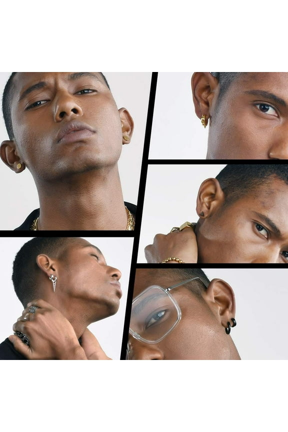 Clearance 4 Pair Earrings Set for Women Men Black Stainless Steel Small Round Triangle Ear Studs Cool Spike Earrings Gifts for Birthday Christmas