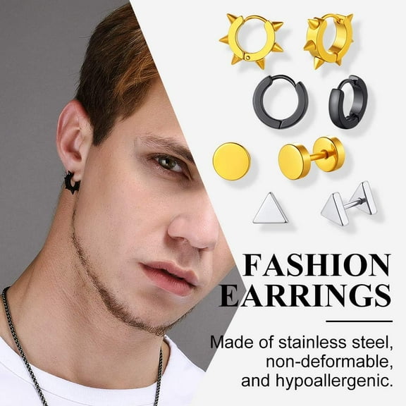 Richsteel Hoop Earrings for Women Mens Stud Hinged Huggie Punk Dangle Spikes/Cross Piercing Earrings Set