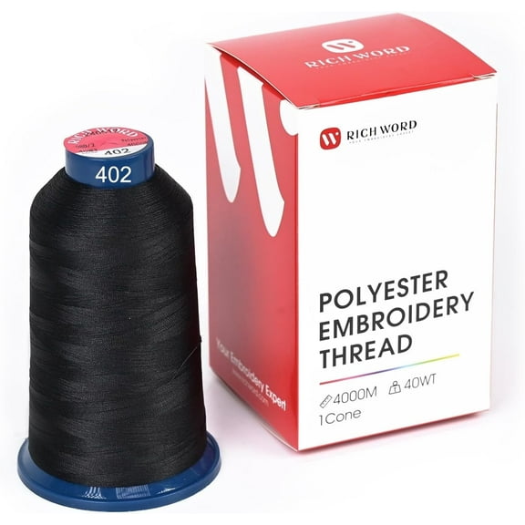 RICHWORD Black Embroidery Thread 4000M(4374Y) 40WT Polyester Thread 100 Colors Selected, 0402