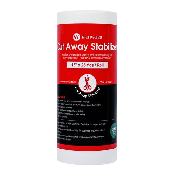 Richword Cut Away Machine Embroidery Stabilizer Backing 12" x 25 Yd roll  for Machine Embroidery and Hand Sewing