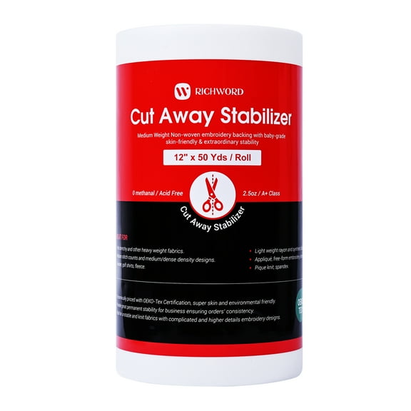 Richword Cut Away Machine Embroidery Stabilizer Backing 12" x 50 Yd roll  for Machine Embroidery and Hand Sewing