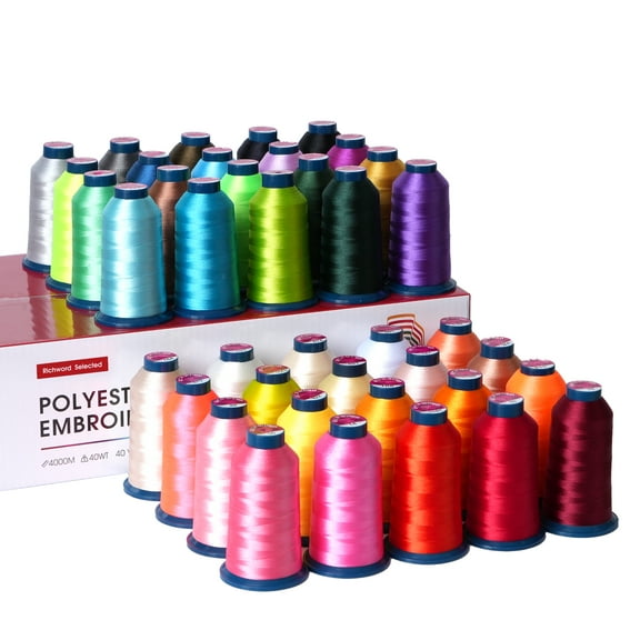 RICHWORD Embroidery Machine Thread 40 Colors 40WT (108D/2) Polyester Thread Kit Each Spool 4000M (4374Y)