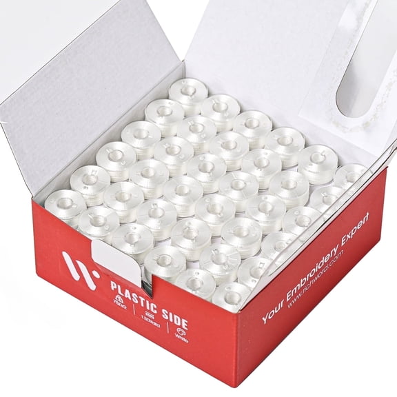 Richword Prewound Bobbins 144pcs (Class 15) Size A Plastic Sided, 75D/2(60WT) Polyester Bobbin Thread , White 130 Yards