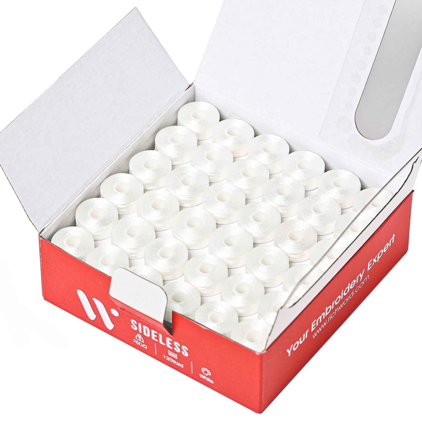 RICHWORD 144 Bobines Pré-Enroulées 75D/2 (60 WT) Classe 15 - Fil à Coudre Et Broder Blanc