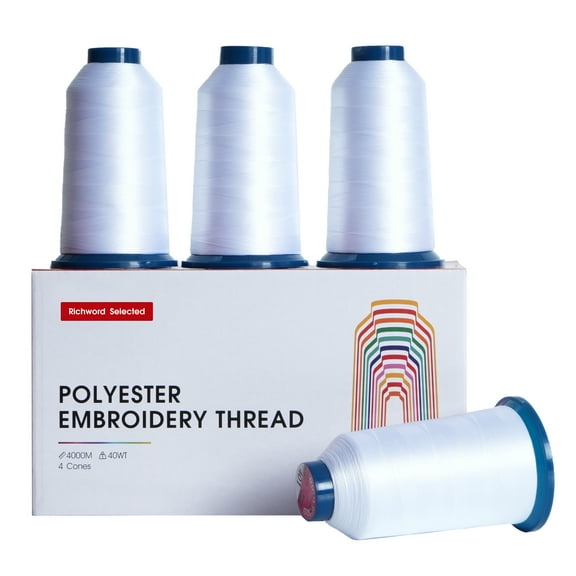RICHWORD White 4000M 40WT Polyester Sewing Thread, 4 Rolls